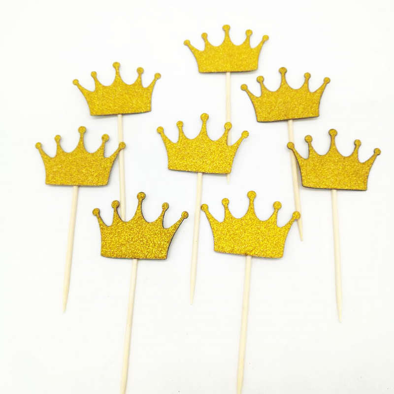 10 τμχ/ παρτίδα Princess Crown Gold Giltter Τούρτα 1ου Γενέθλια Διακόσμηση για Παιδιά Αγόρι Κοριτσάκι Διακόσμηση για πάρτι Cupcake