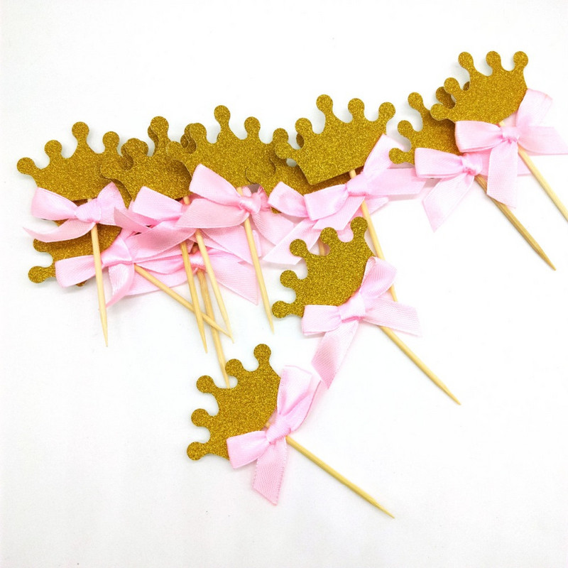 10 τμχ/ παρτίδα Princess Crown Gold Giltter Τούρτα 1ου Γενέθλια Διακόσμηση για Παιδιά Αγόρι Κοριτσάκι Διακόσμηση για πάρτι Cupcake