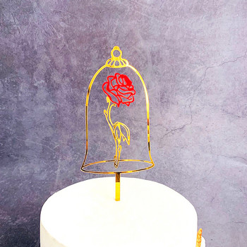 Нов топер за сватбена торта Златна сребърна роза акрил Предложение за двойка десерти украса за сватбено парти Доставки за топер за кексчета