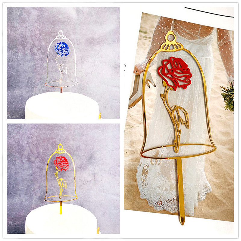 Jauna kāzu tortes virsma Zelta sudraba roze akrils Pāra piedāvājuma desertu dekorēšana kāzu ballītēm.