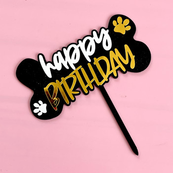 Нов двоен акрилен Pet Happy Birthday Cake Topper For Pet Dog Birthday Party Supplies Cupcake Topper Baking Cake Decorations