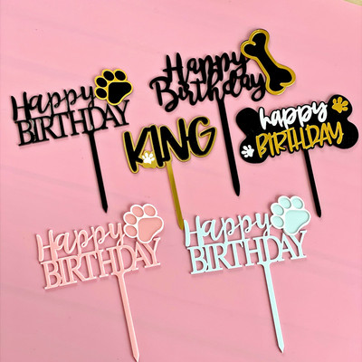 Új dupla akril kisállat boldog születésnapi torta fedő kisállat kutyának születésnapi parti kellékek Cupcake topper sütéshez tortadíszek
