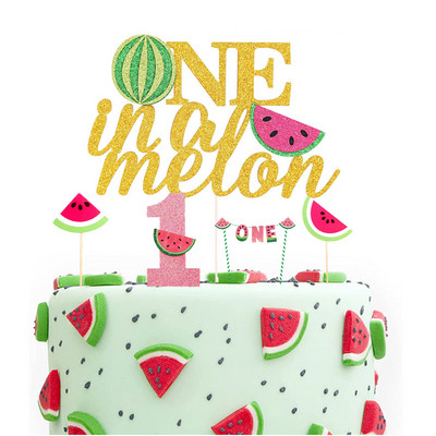 Egy az egyben dinnye torta tetejére 1. születésnapi parti dekoráció Görögdinnye torta cupcake dekoráció görögdinnye témájú baba buli kellékek