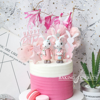 Великденско розово зайче Честит рожден ден Торта за торта Парти за първи рожден ден Декорации за бебешко парти Момче Момиче Заек Печене на топ за торта