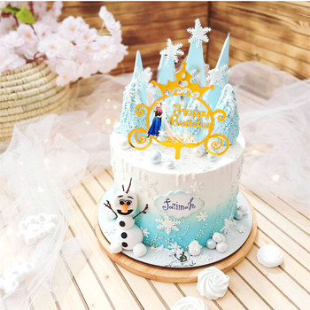 Disney Elf Princess Tinker Bell Тема Frozen Акрилни топери за торта Златни снежинки Консумативи за торта Коледен декор за рожден ден