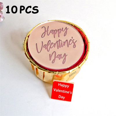 10 gab Akrila sešstūra zelts Daudz laimes dzimšanas dienā Valentīna dienas kūciņa virsma sirds rozes zelta sudrabs dzimšanas dienas kūkas dekorēšanai