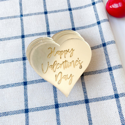 10 gab Akrila sešstūra zelts Daudz laimes dzimšanas dienā Valentīna dienas kūciņa virsma sirds rozes zelta sudrabs dzimšanas dienas kūkas dekorēšanai