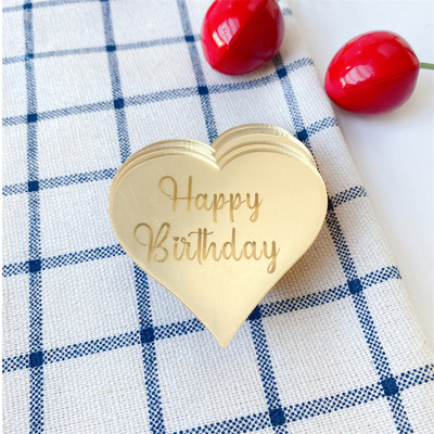 10 gab Akrila sešstūra zelts Daudz laimes dzimšanas dienā Valentīna dienas kūciņa virsma sirds rozes zelta sudrabs dzimšanas dienas kūkas dekorēšanai