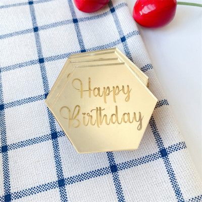 10 gab Akrila sešstūra zelts Daudz laimes dzimšanas dienā Valentīna dienas kūciņa virsma sirds rozes zelta sudrabs dzimšanas dienas kūkas dekorēšanai