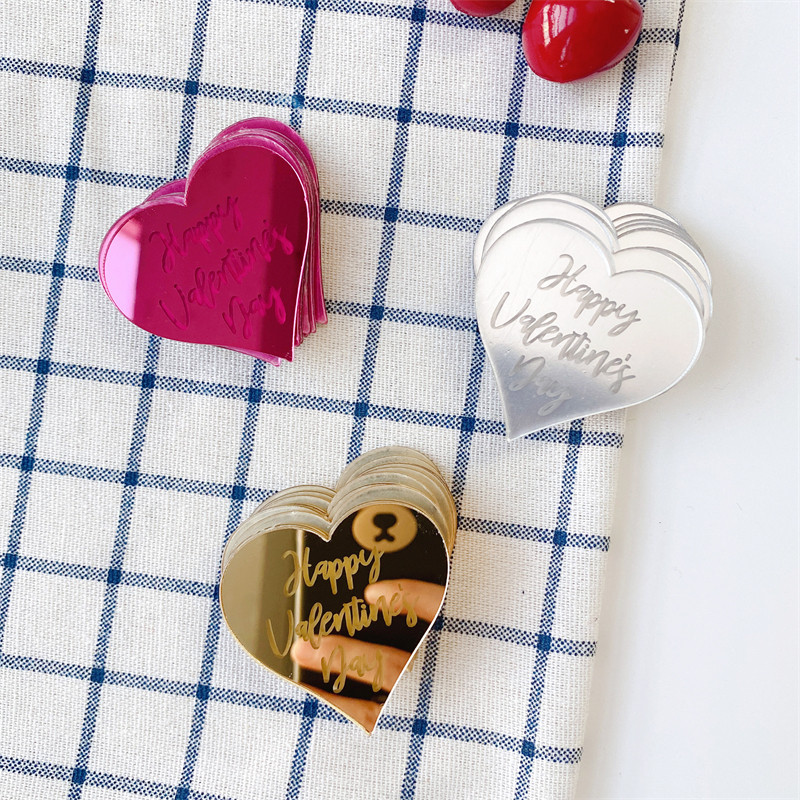 10 gab Akrila sešstūra zelts Daudz laimes dzimšanas dienā Valentīna dienas kūciņa virsma sirds rozes zelta sudrabs dzimšanas dienas kūkas dekorēšanai