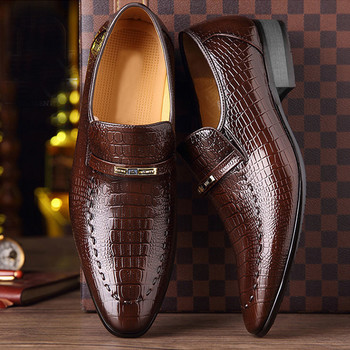 Мъжки ежедневни кожени обувки Кафяви черни бизнес ретро официални обувки от крокодилска кожа за мъже 2023 г. Луксозна мъжка сватбена обувка