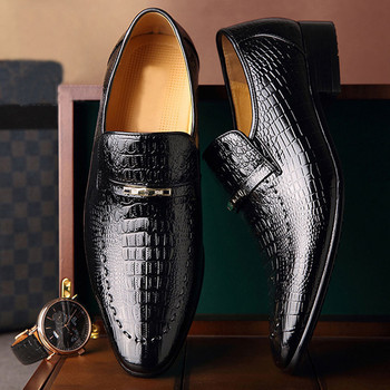 Мъжки ежедневни кожени обувки Кафяви черни бизнес ретро официални обувки от крокодилска кожа за мъже 2023 г. Луксозна мъжка сватбена обувка