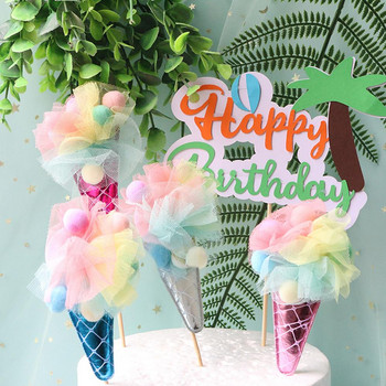 4Pcs Сладолед торта Toppers Честит рожден ден Cupcake Topper Baby Shower Сватбен фестивал Парти консумативи Декорация на торта