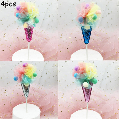 4 τμχ Παγωτό κέικ Toppers Χρόνια πολλά Cupcake Topper Baby Shower Wedding Festival Supplies Party Διακόσμηση τούρτας