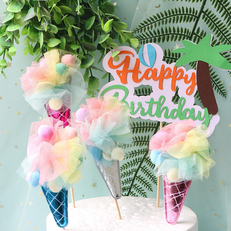 4 τμχ Παγωτό κέικ Toppers Χρόνια πολλά Cupcake Topper Baby Shower Wedding Festival Supplies Party Διακόσμηση τούρτας
