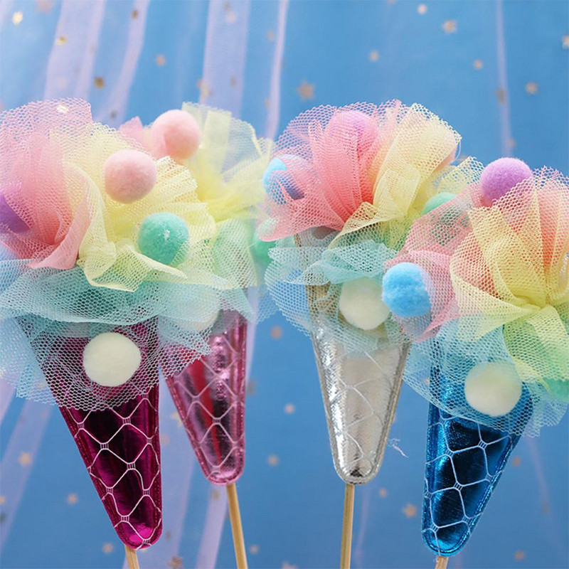 4 τμχ Παγωτό κέικ Toppers Χρόνια πολλά Cupcake Topper Baby Shower Wedding Festival Supplies Party Διακόσμηση τούρτας