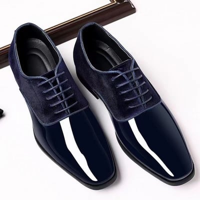 Office Nunta Pantofi Plati Barbati de Lux Business Pantofi Oxford din piele Pantofi de rochie din piele lacuita respirabila pentru barbati Plus Albastru