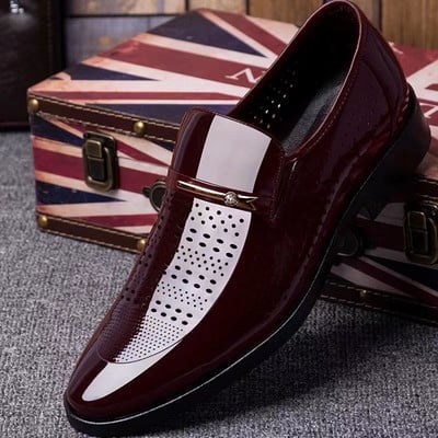 Office Nunta Pantofi Plati Barbati de Lux Business Pantofi Oxford din piele Pantofi de rochie din piele lacuita respirabila pentru barbati Plus Albastru
