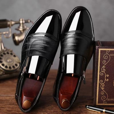 Office Nunta Pantofi Plati Barbati de Lux Business Pantofi Oxford din piele Pantofi de rochie din piele lacuita respirabila pentru barbati Plus Albastru