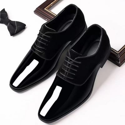 Office Nunta Pantofi Plati Barbati de Lux Business Pantofi Oxford din piele Pantofi de rochie din piele lacuita respirabila pentru barbati Plus Albastru
