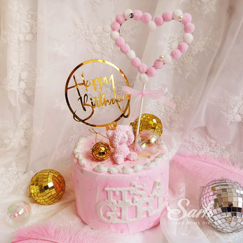 Pink White Crown Bear Декорации за торта Блестяща топка Звезда Сватба Булка и младоженец Консумативи за рожден ден за печене Прекрасни подаръци