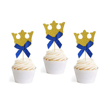 10 τμχ/ παρτίδα Princess Crown Gold Giltter Cupcake Topper 1ων γενεθλίων Παιδικά αγόρια Κοριτσάκι Διακόσμηση γαμήλιων πάρτι Τούρτες