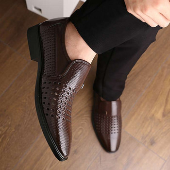 2023 Летни мъжки обувки с дупки Официални обувки от мека кожа Мъжки равни обувки с остри пръсти Социални мъжки рокли Оксфордски дишащи обувки