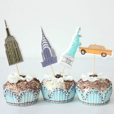 Cupcake 24 buc./set New Cute New York State Yellow Taxi Statuie Liberty Cupcake Topper Decor pentru tort Articole pentru petrecere Decor DIY Vânzare caldă