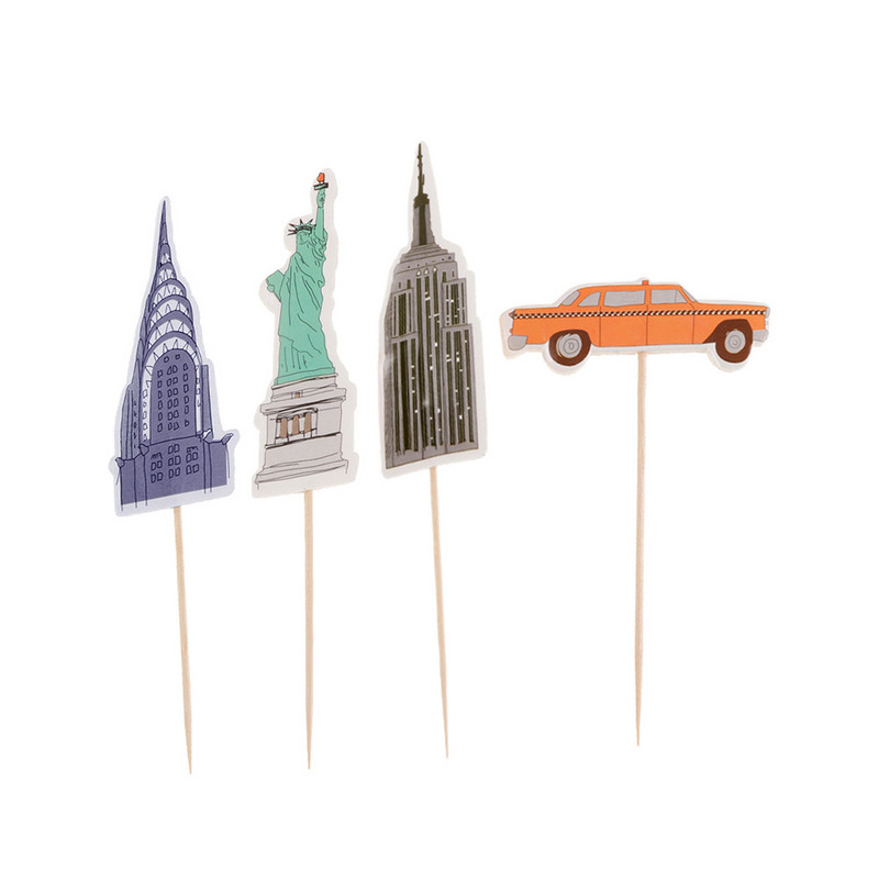 Cupcake 24 buc./set New Cute New York State Yellow Taxi Statuie Liberty Cupcake Topper Decor pentru tort Articole pentru petrecere Decor DIY Vânzare caldă