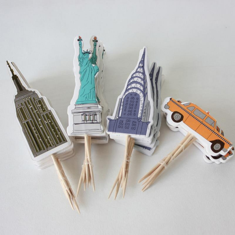 Cupcake 24 buc./set New Cute New York State Yellow Taxi Statuie Liberty Cupcake Topper Decor pentru tort Articole pentru petrecere Decor DIY Vânzare caldă