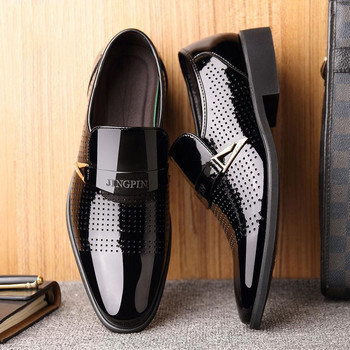 Летни издълбани мъжки кожени ежедневни обувки Бизнес мъжки официални обувки Тенденция Универсални лъскави мъжки обувки с остър връх