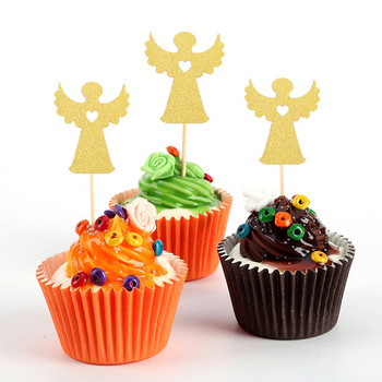 24 τμχ Τούρτα σε σχήμα αγγέλου και σταυρού Χάρτινο κέικ Επιλογές Cupcake Toppers Διακοσμήσεις Topper Decor Baby Shower Party Supplies
