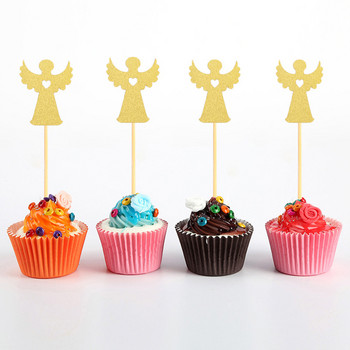 24 τμχ Τούρτα σε σχήμα αγγέλου και σταυρού Χάρτινο κέικ Επιλογές Cupcake Toppers Διακοσμήσεις Topper Decor Baby Shower Party Supplies