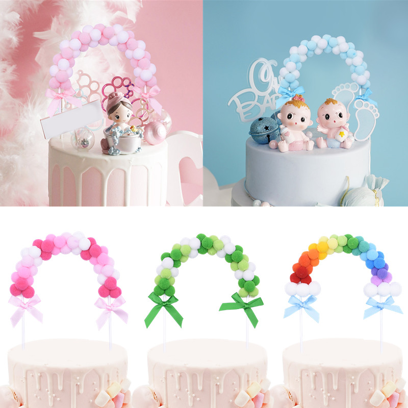 1 tk Love Gift Roosa Sinine Pehme Pompom Pilve Koogi Topper Rainbow Arch Cake Vahetükk Decor Baby Shower Sünnipäeva pulmapeo tarvikud