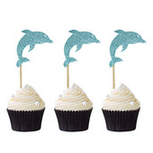 Kék csillogó delfin cupcake topperek Baby Shower Születésnapi Tengeralatt Téma Party Dekorációk Fiú Lány Születésnapi Torta Feltétek