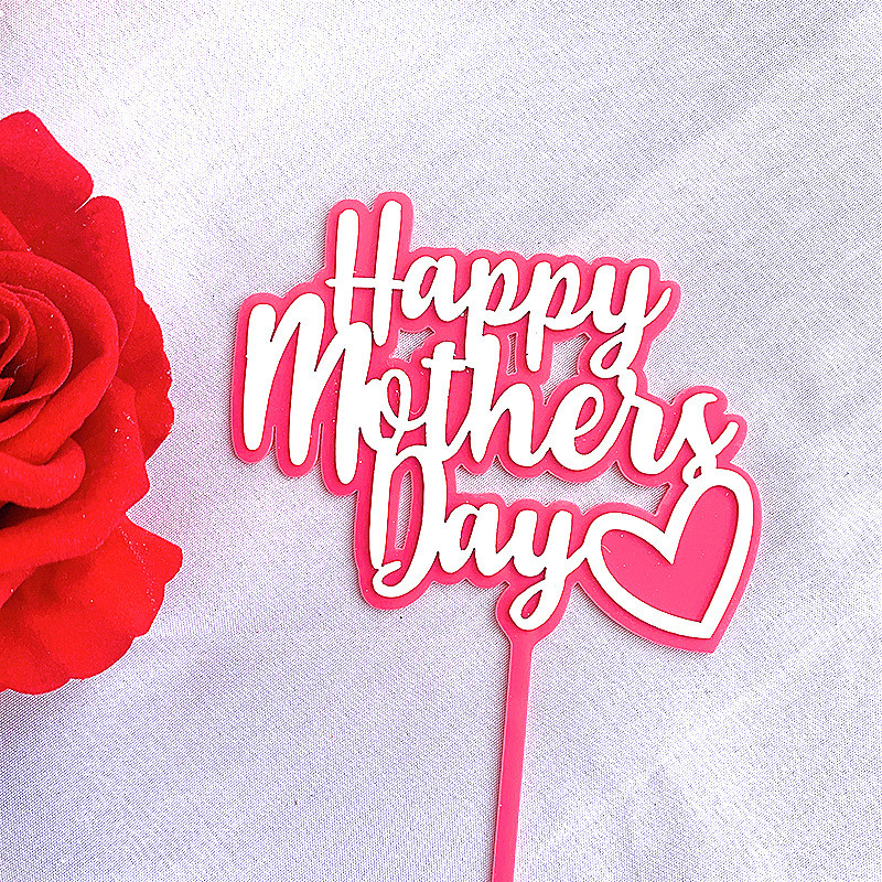 Τριαντάφυλλο Κόκκινο Λευκό Happy Day Mother`s Day Cake Topper Happy Love Cake Διακόσμηση Τούρτας Διακόσμηση πάρτι Προμήθειες ψησίματος για κέικ