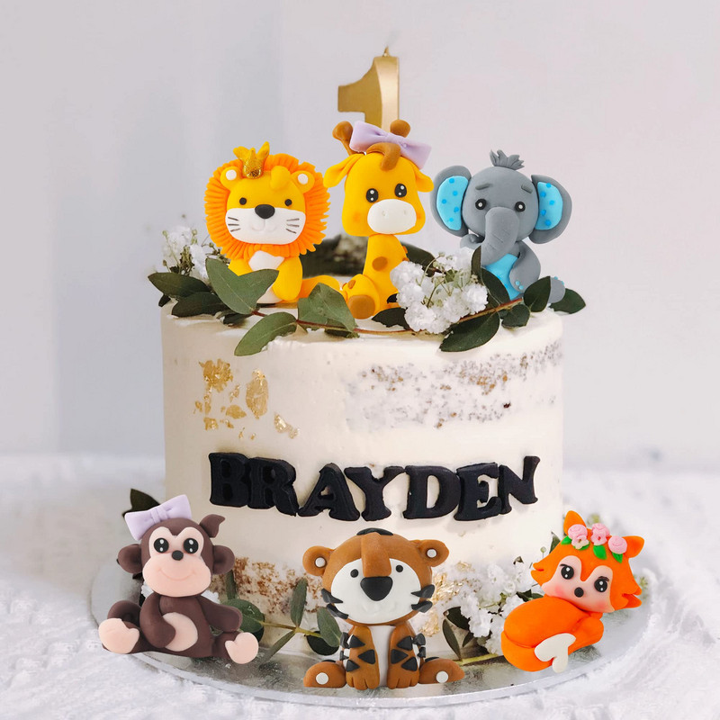 Ζούγκλα Safari Animal Cake Topper Cake Διακόσμηση Ζωολογικός κήπος Animal Cupcake Topper παιδικό πάρτι γενεθλίων Προμήθειες Lion Tiger Fox Giraffe