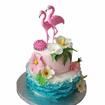 Tropic Flamingo Cake Topper Decoration Cute Flamingo Party Kids Birthday Decor Gifts Hawaii Hawaiian Wedding Party Decoration