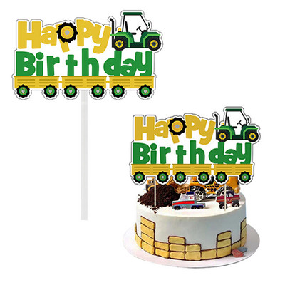 Traktoros torta topper zöld mezőgazdasági jármű autók boldog születésnapot tortalapát gyerekek Farm traktor témájú party Traktor tortadíszek
