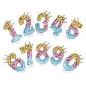 Κεριά 1 τεμ. Αριθμός πάρτι γενεθλίων Glitter Gold Pink Crown κερί για Παιδιά Κορίτσια Αγόρια Τούρτα Τούρτα Ένθετο Διακοσμητικά 3 στυλ