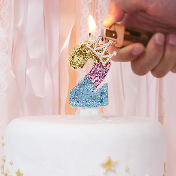1PC Свещи с номера за парти за рожден ден Блестяща златиста розова корона Свещ за деца Момичета Момчета Декорации за торта Вложка 3 стила