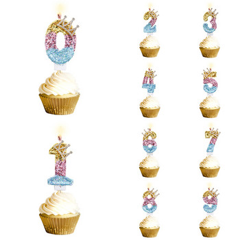Κεριά 1 τεμ. Αριθμός πάρτι γενεθλίων Glitter Gold Pink Crown κερί για Παιδιά Κορίτσια Αγόρια Τούρτα Τούρτα Ένθετο Διακοσμητικά 3 στυλ