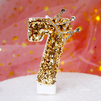 Κεριά 1 τεμ. Αριθμός πάρτι γενεθλίων Glitter Gold Pink Crown κερί για Παιδιά Κορίτσια Αγόρια Τούρτα Τούρτα Ένθετο Διακοσμητικά 3 στυλ