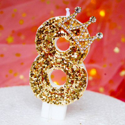 Κεριά 1 τεμ. Αριθμός πάρτι γενεθλίων Glitter Gold Pink Crown κερί για Παιδιά Κορίτσια Αγόρια Τούρτα Τούρτα Ένθετο Διακοσμητικά 3 στυλ
