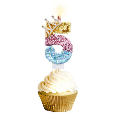 Κεριά 1 τεμ. Αριθμός πάρτι γενεθλίων Glitter Gold Pink Crown κερί για Παιδιά Κορίτσια Αγόρια Τούρτα Τούρτα Ένθετο Διακοσμητικά 3 στυλ