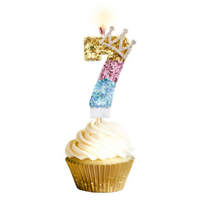 Κεριά 1 τεμ. Αριθμός πάρτι γενεθλίων Glitter Gold Pink Crown κερί για Παιδιά Κορίτσια Αγόρια Τούρτα Τούρτα Ένθετο Διακοσμητικά 3 στυλ