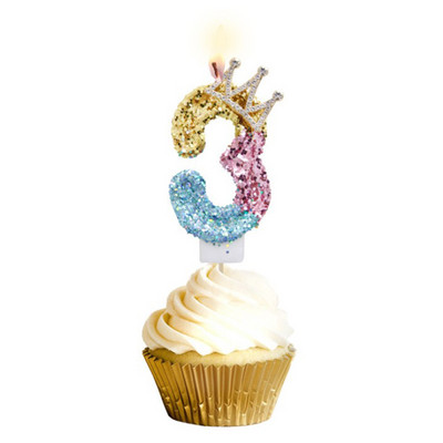 Κεριά 1 τεμ. Αριθμός πάρτι γενεθλίων Glitter Gold Pink Crown κερί για Παιδιά Κορίτσια Αγόρια Τούρτα Τούρτα Ένθετο Διακοσμητικά 3 στυλ