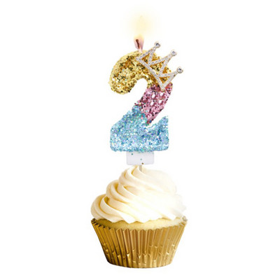 Κεριά 1 τεμ. Αριθμός πάρτι γενεθλίων Glitter Gold Pink Crown κερί για Παιδιά Κορίτσια Αγόρια Τούρτα Τούρτα Ένθετο Διακοσμητικά 3 στυλ