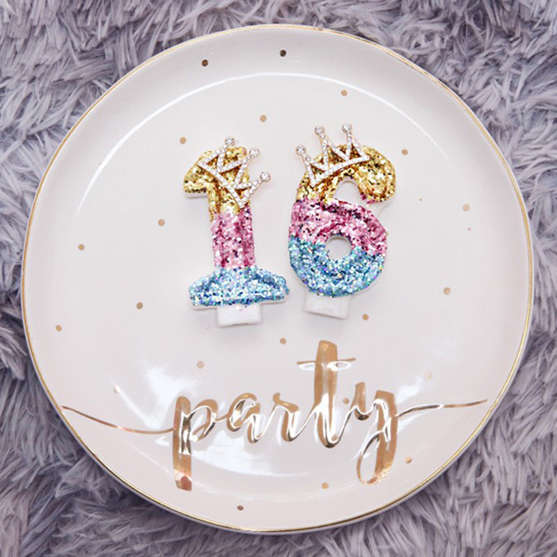 Κεριά 1 τεμ. Αριθμός πάρτι γενεθλίων Glitter Gold Pink Crown κερί για Παιδιά Κορίτσια Αγόρια Τούρτα Τούρτα Ένθετο Διακοσμητικά 3 στυλ