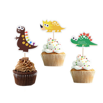 9 бр. Честит рожден ден Тема на динозавъра Картонени корита за кексчета с пръчици Baby Shower Event Dino Party Decorations Торфи за торти